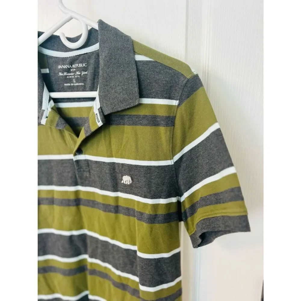 Banana Republic Olive & Charcoal Stripe Polo Shirt!